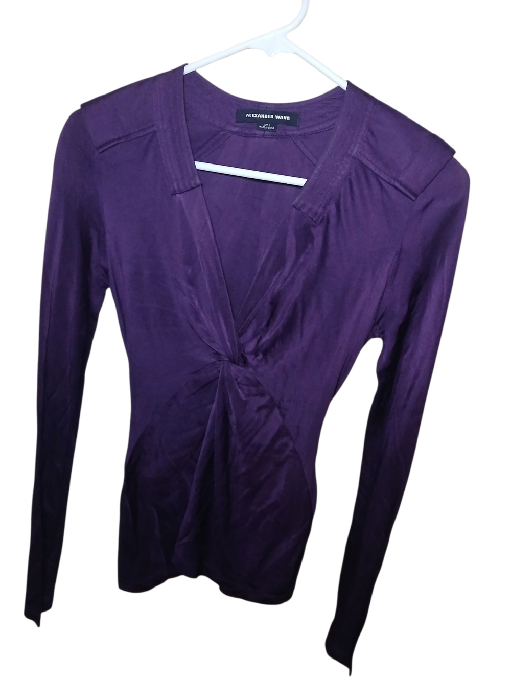 Alexander Wang Purple Long-Sleeve Twist Front Top W/ Banded Backside Accent Sz 2